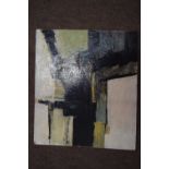R.Courtney (British, 20th century), abstract, oil on board, signed and dated 1960,15x17ins, unframed