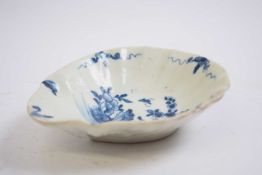 Worcester porcelain pickle dish circa 1760 decorated in blue with bird on a rock pattern with