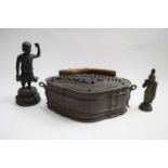 Group of Chinese metal wares including a bronzed figure of a Buddhist or Chinese Deity, a further