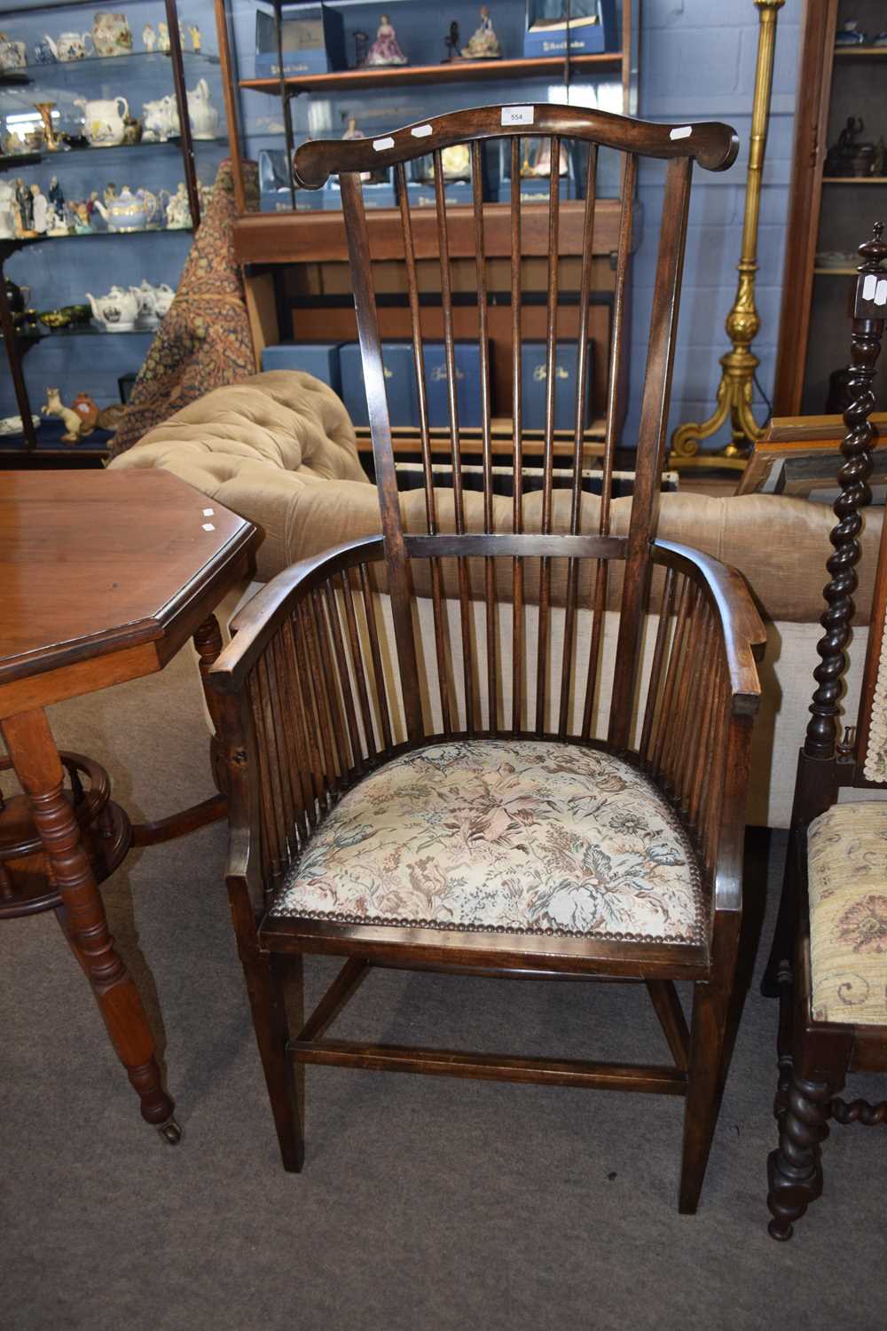 Early 20th Century comb back armchair with floral upholstered seat, 120cm high - Image 2 of 2