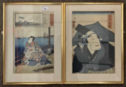 In the manner of Utagawa Kunisada (Japanese,19th century) a pair of Ukiyo-e woodblock prints,