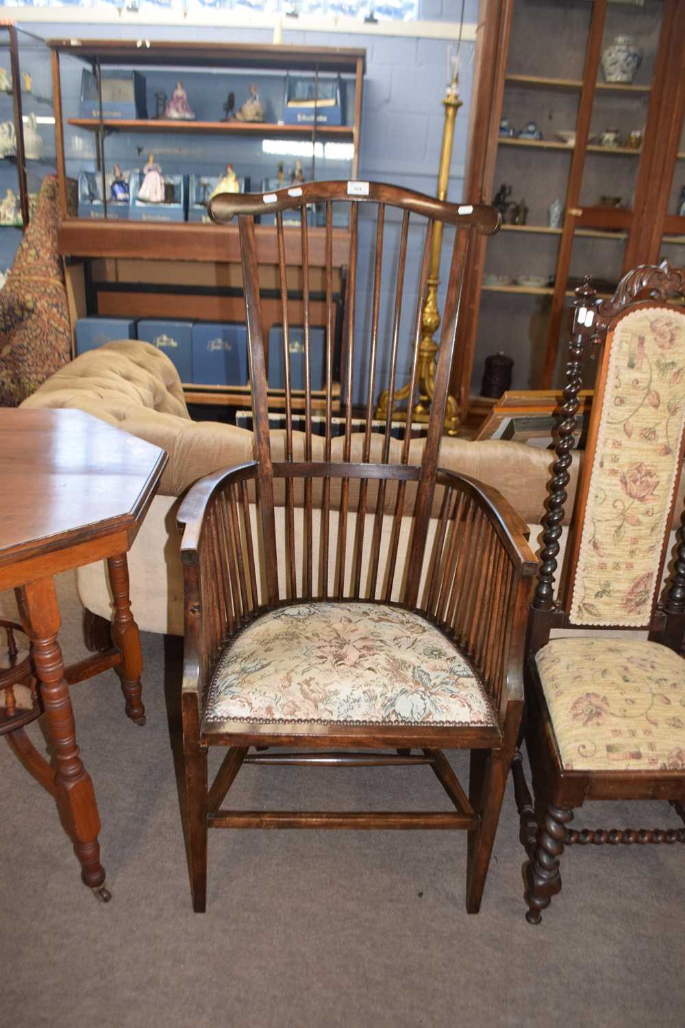 Early 20th Century comb back armchair with floral upholstered seat, 120cm high