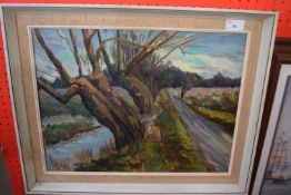 Ralph Herring (South African, 20th century), 'Willows at Eastbridge', oil on board, 13x18ins signed,