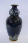 Large Royal Doulton stoneware vase of gourd shape by Bessie Newbury, the top with tube lined