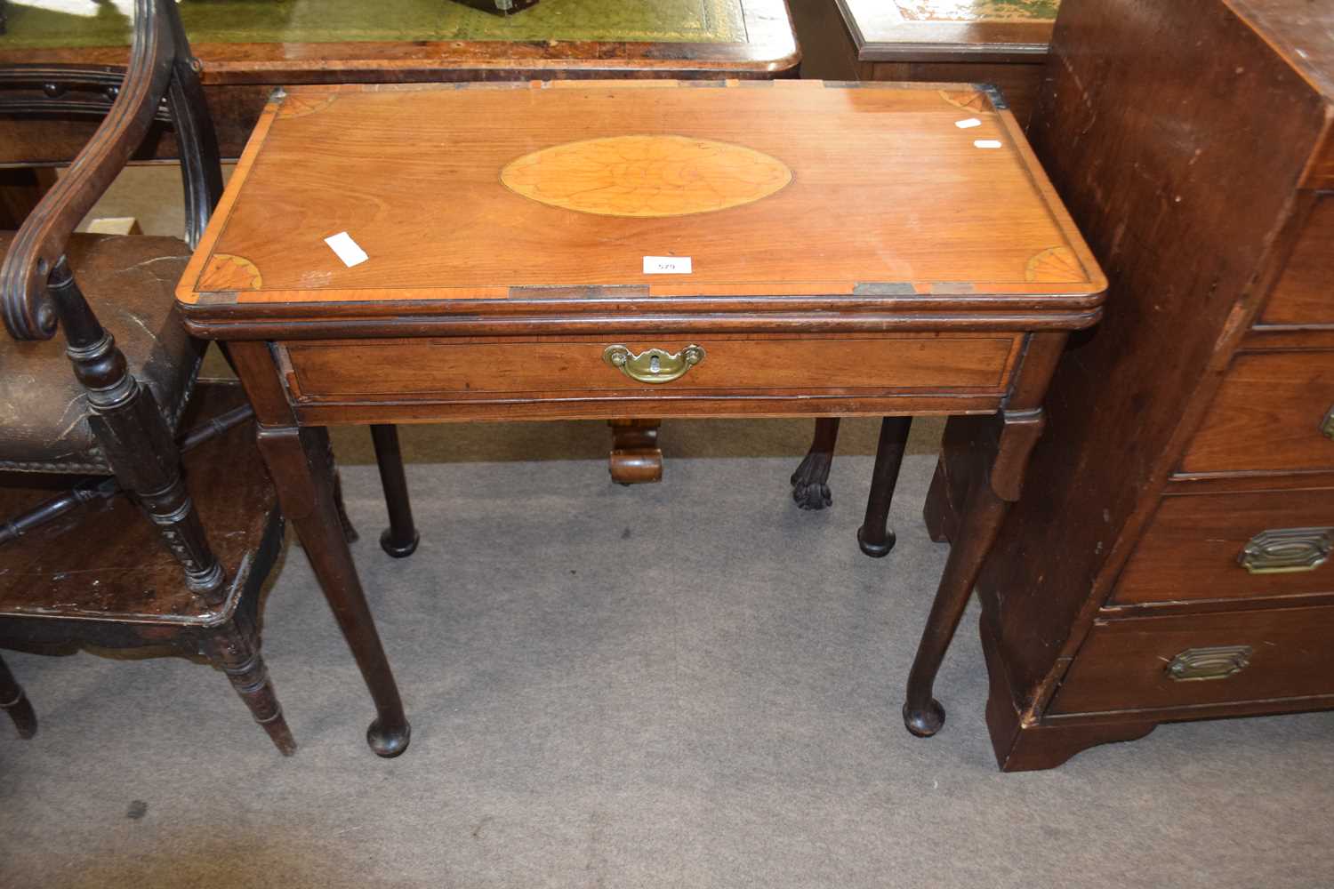 Georgian and later inlaid mahogany tea table with folding top and single freize drawer, 75cm wide ( - Image 3 of 3