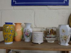 Mixed Lot: Various assorted modern vases, jardiniere and a decorated jug