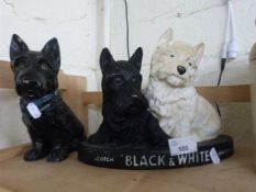 Mixed lot comprising a Sylvac style dog together with a doorstop marked Black and White Whiskey (