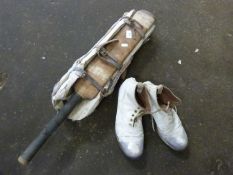 Mixed Lot: Cricket bat, pads and a pair of vintage boots