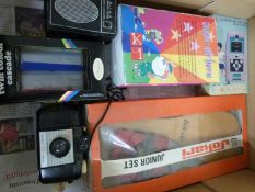 Box of vintage toys to include a Jokair Junior Set, Kodak camera and other assorted items