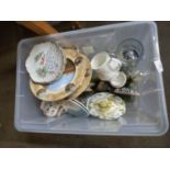 One box of mixed household china wares, iron door stop etc