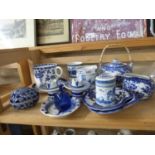 Mixed Lot: Various blue and white ceramics to include various mugs, small Japanese teapot and