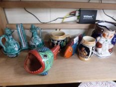 Mixed Lot: Various assorted ceramics to include a lustre finish Toby jug, various model fish and