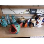 Mixed Lot: Various assorted ceramics to include a lustre finish Toby jug, various model fish and