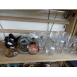 Mixed Lot: Various drinking glasses, paperweights, glass birds etc