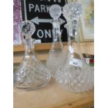 Three various assorted decanters