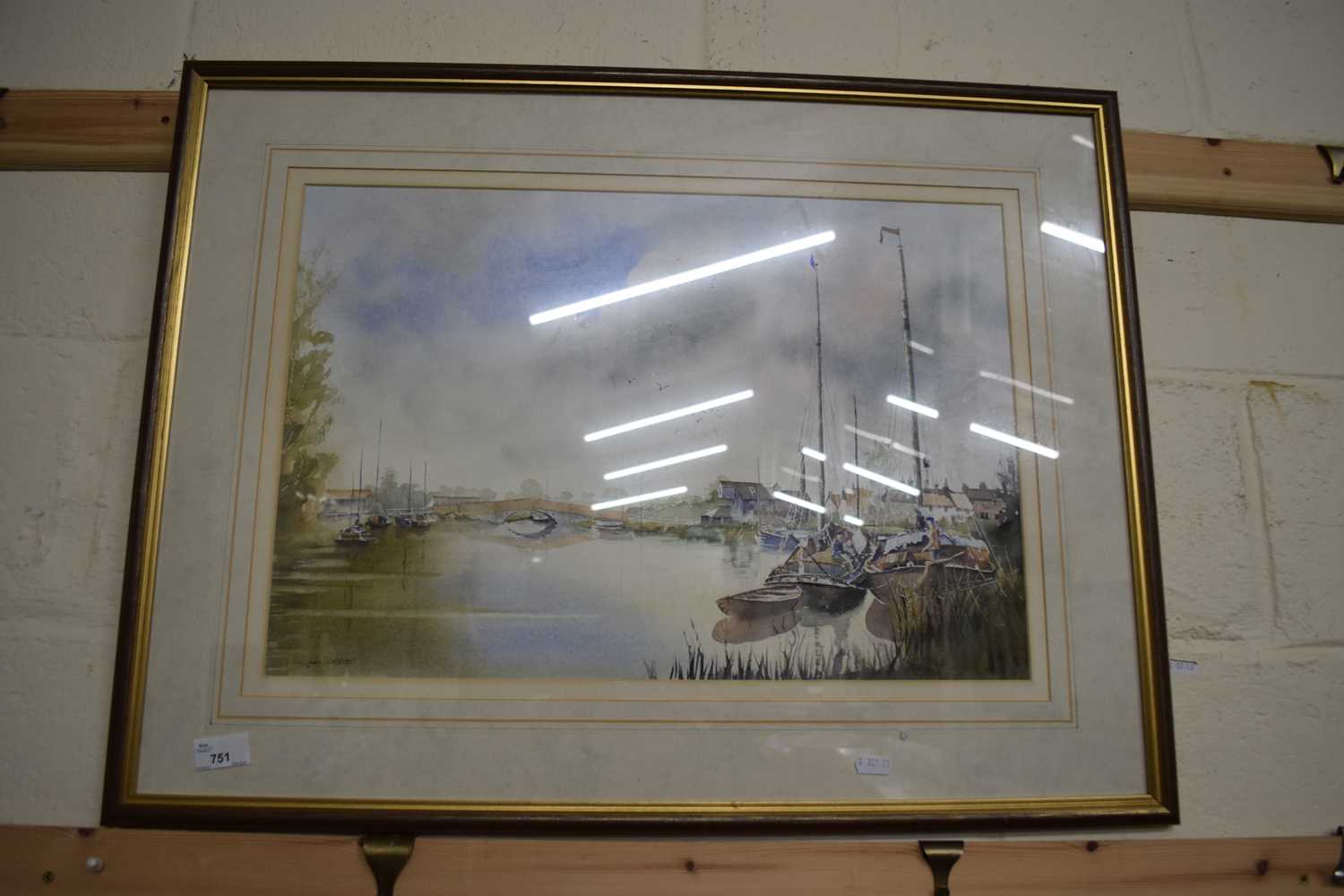Michael Waters, study of a river scene, watercolour, framed and glazed