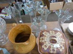 Mixed Lot: Various glass vases, pottery jug, vegetable dish etc