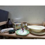 Mixed lot comprising a Wilkinsons biscuit barrel, various other ceramics, small oil can etc