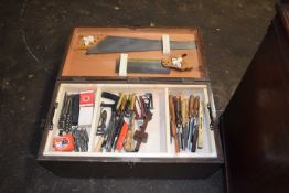 Painted pine tool chest and contents