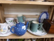 Mixed Lot: Various tea wares, Denby Pottery items, small inlaid tea caddy etc