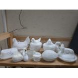 Collection of various pressed glass items to include hen on nest, egg shaped container, butter