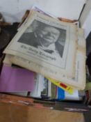 One box of vintage newspapers and various assorted ephemera