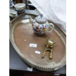 Mixed Lot: Silver plated serving tray, 18th Century Chinese teapot (badly damaged condition) and a