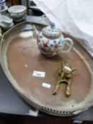 Mixed Lot: Silver plated serving tray, 18th Century Chinese teapot (badly damaged condition) and a