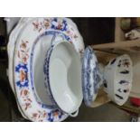 Mixed Lot: Various meat plates, pedestal bowl, kitchen serving dish etc