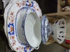 Mixed Lot: Various meat plates, pedestal bowl, kitchen serving dish etc