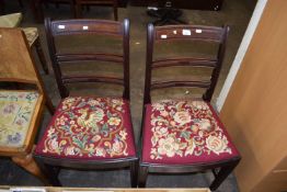 Pair of 19th Century mahogany ladder back dining chairs with tapestry seats