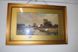 R Moulton, study of a river scene, watercolour, framed and glazed
