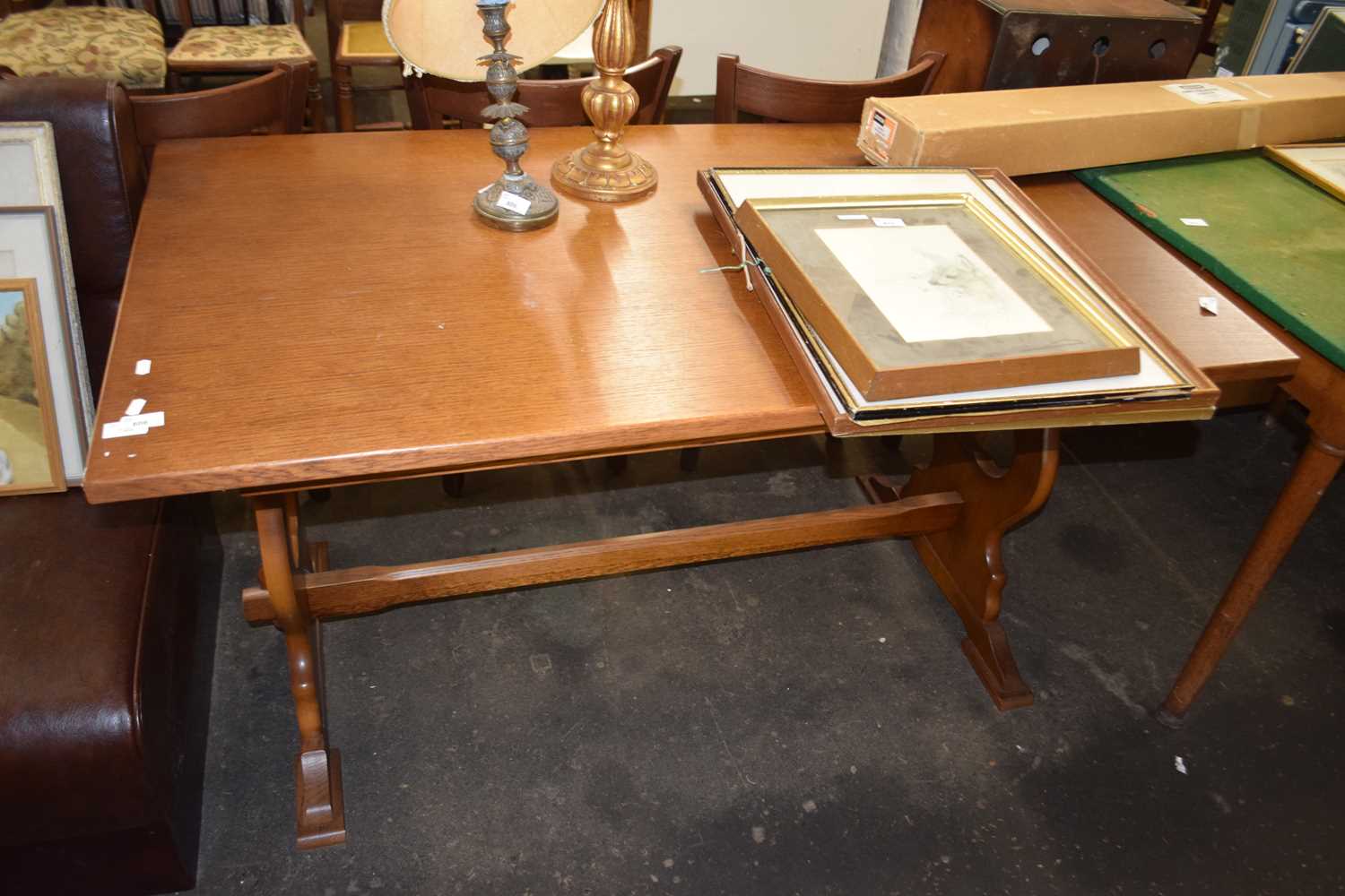 Modern oak finish refectory table