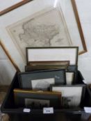 Box of various framed engravings and other items