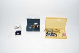 Mixed Lot: Various assorted costume jewellery, modern pocket watch, small pin badge marked 'The