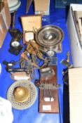 Mixed Lot: Small silver plated tazza, vintage desk embosser, tie press, vintage lanterns etc