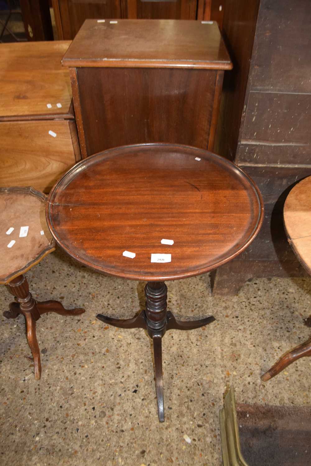 19th Century mahogany wine table with circular tray top, turned column and tripod base