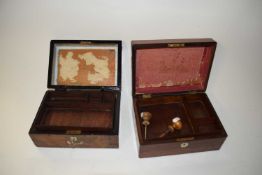 Victorian walnut box with domed lid and mother of pearl inlaid detail together with a further box (