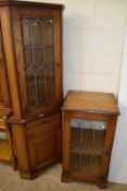 Modern oak veneered corner display cabinet together with matching hi-fi cabinet