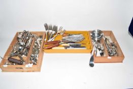 Three trays of various assorted cutlery