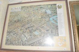 Modern coloured print Roma, framed and glazed