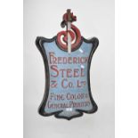 Vintage painted wooden sign marked 'Frederick Steel & Co Ltd Fine Colour and General Printers', 71cm