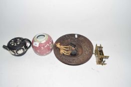 Chinese ginger jar, turned wooden bowl, clock movement and other items