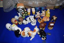 Collection of various novelty salt and pepper pots