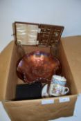 Box of mixed items to include carnival glass dishes