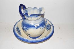 Modern blue and white wash bowl and jug