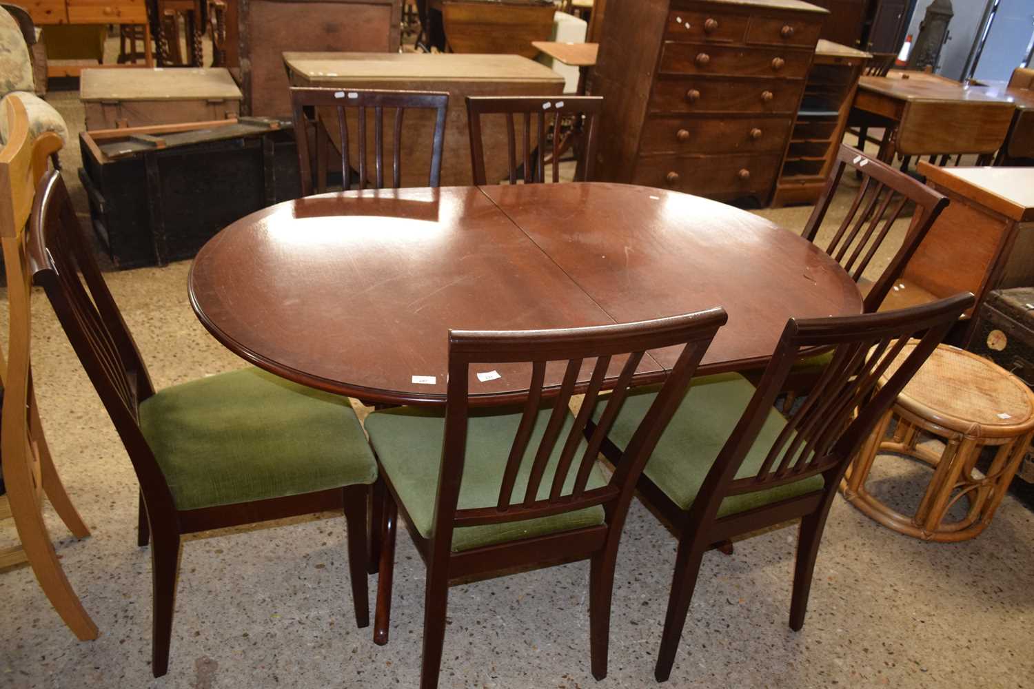 Twin pedestal dining table and eight chairs