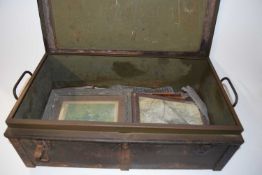 Vintage military trunk containing assorted pictures