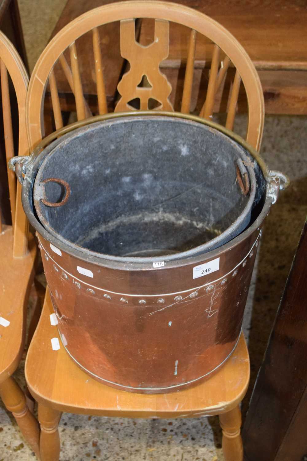Rivetted copper coal bucket with liner