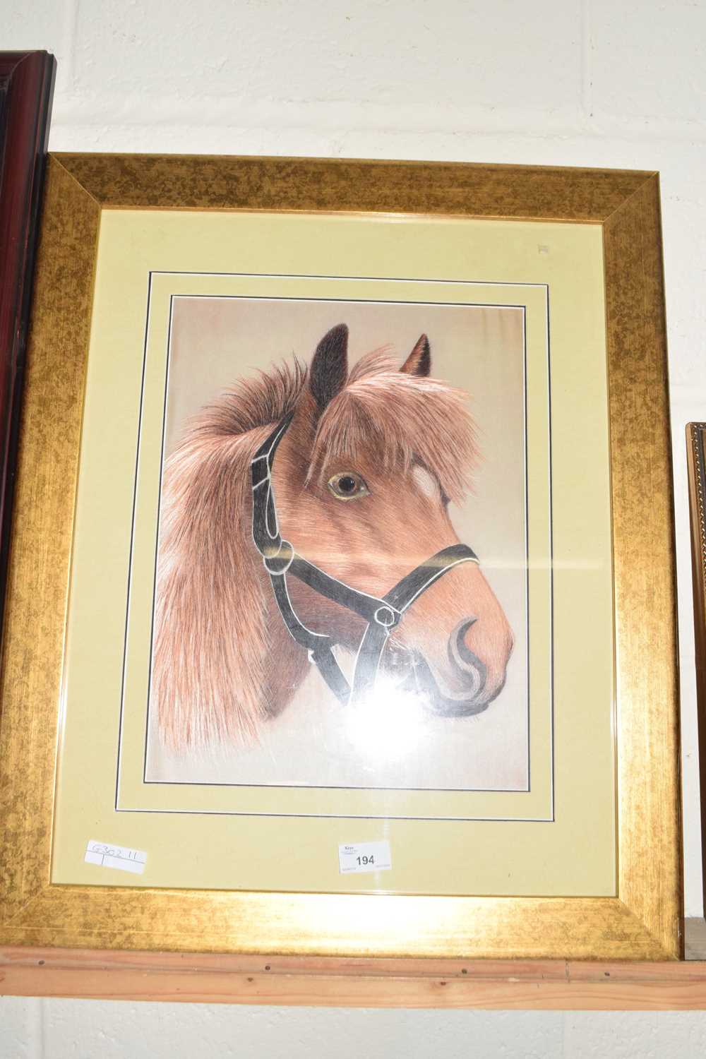 Modern Chinese Shu embroidery picture of a pony, framed and glazed